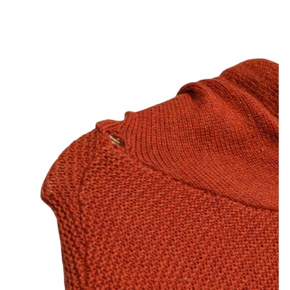 American Eagle Mens Large Rust Orange Aztec Knit Hoodie Sweater Blue White *FLAW - Picture 3 of 7
